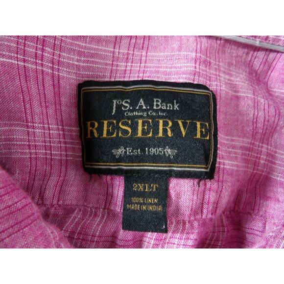 Jos. A Co Reserve Mens 2XLT Linen Button Up Short Sleeve Burgundy Big Tall Vacay - Picture 2 of 8